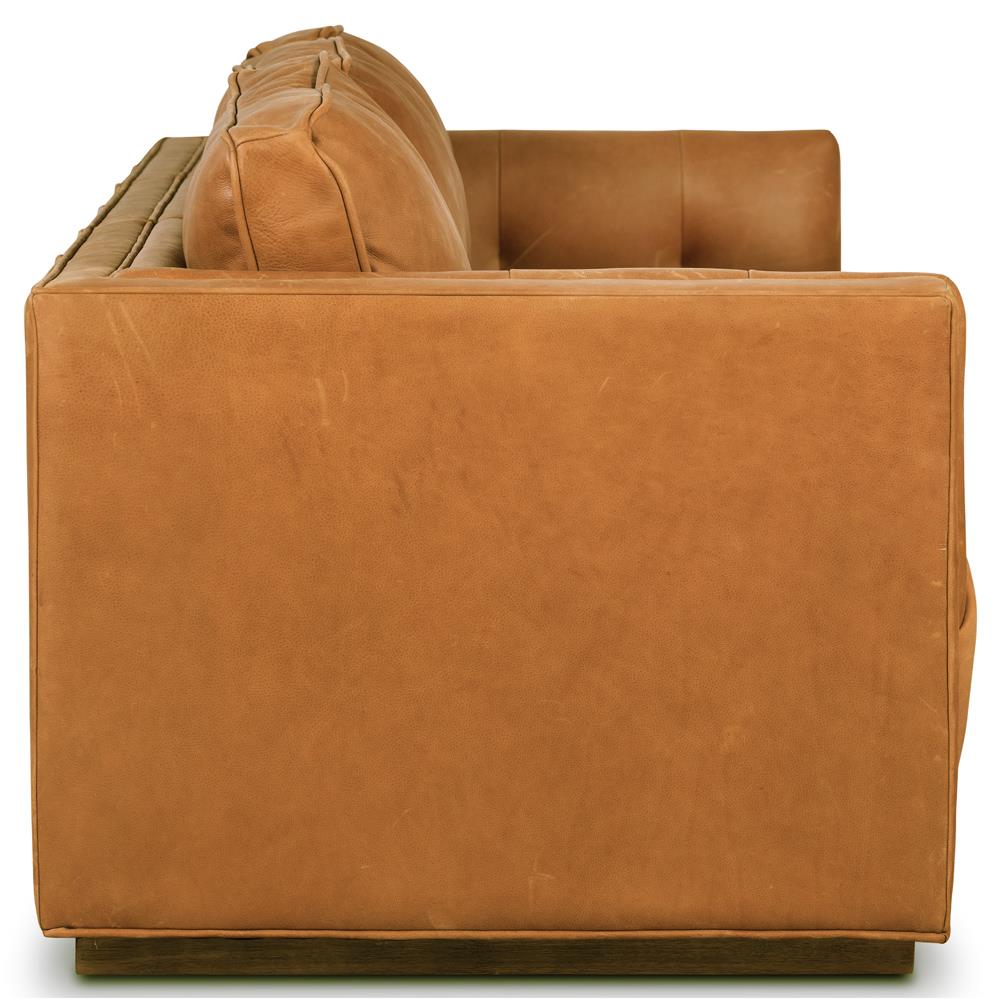 Celeste Rustic Lodge Palermo Cognac Leather Wood Base Tufted Seat Sofa - 90"W|