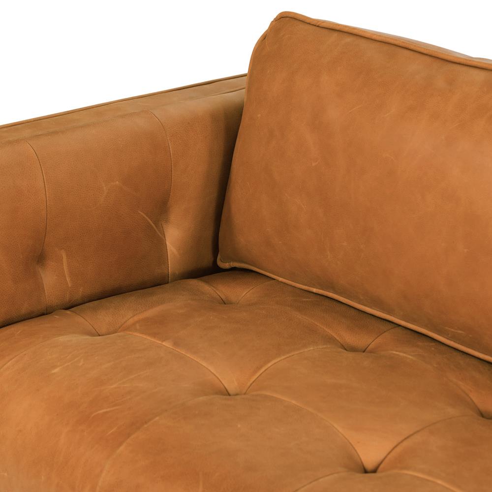 Celeste Rustic Lodge Palermo Cognac Leather Wood Base Tufted Seat Sofa - 90"W|