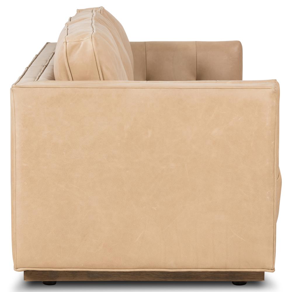 Celeste Rustic Lodge Beige Upholstered Leather Brown Wood Tufted Seat Sofa - 90"W|