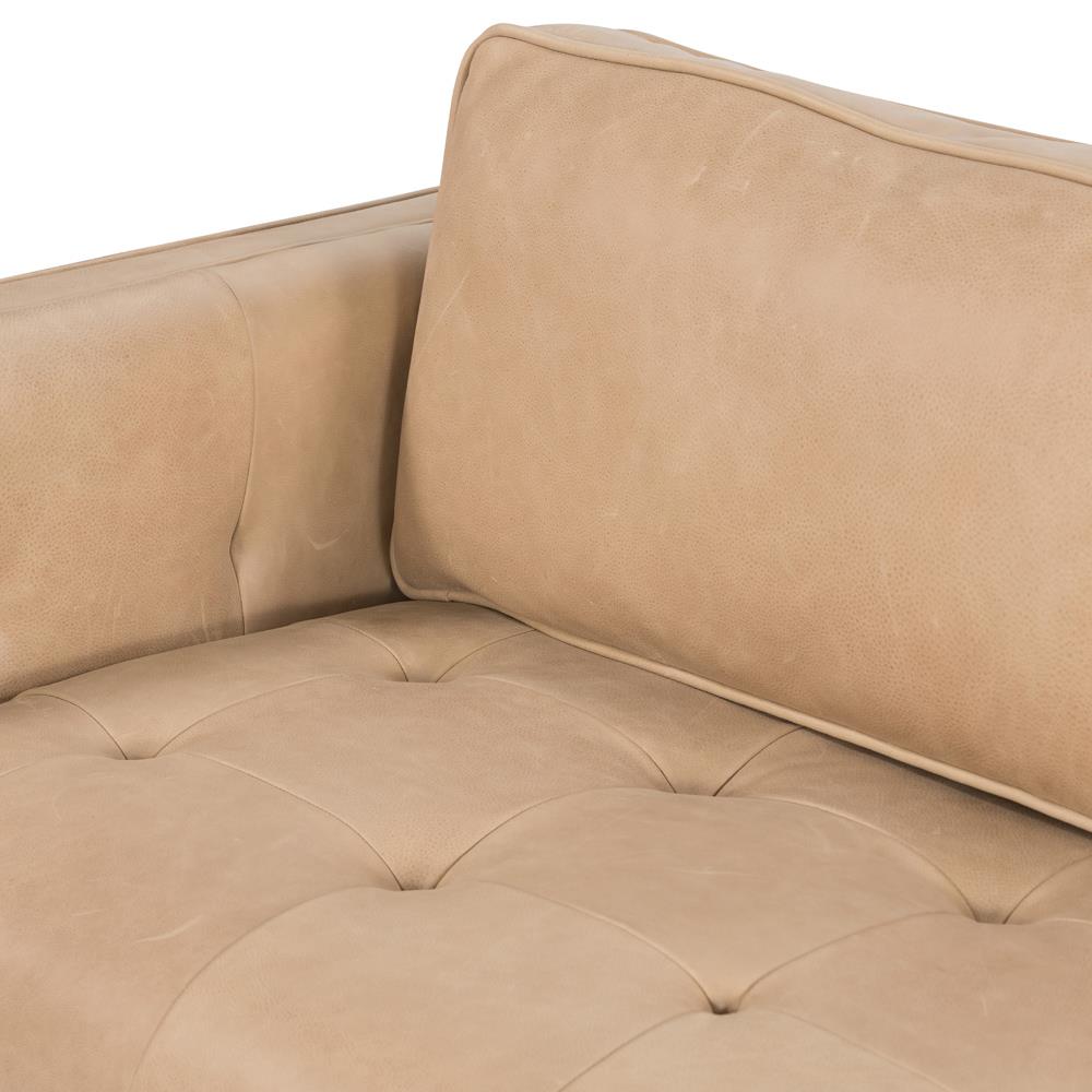 Celeste Rustic Lodge Beige Upholstered Leather Brown Wood Tufted Seat Sofa - 90"W|