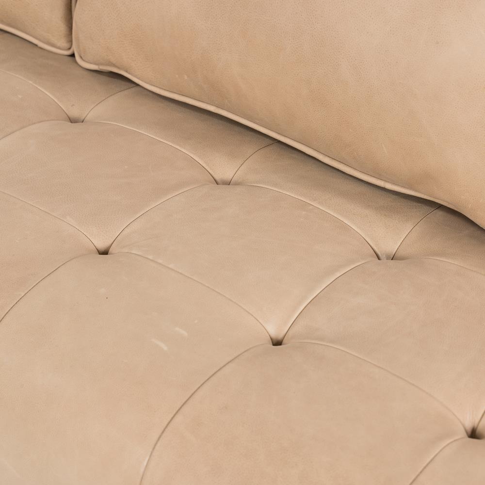 Celeste Rustic Lodge Beige Upholstered Leather Brown Wood Tufted Seat Sofa - 90"W|