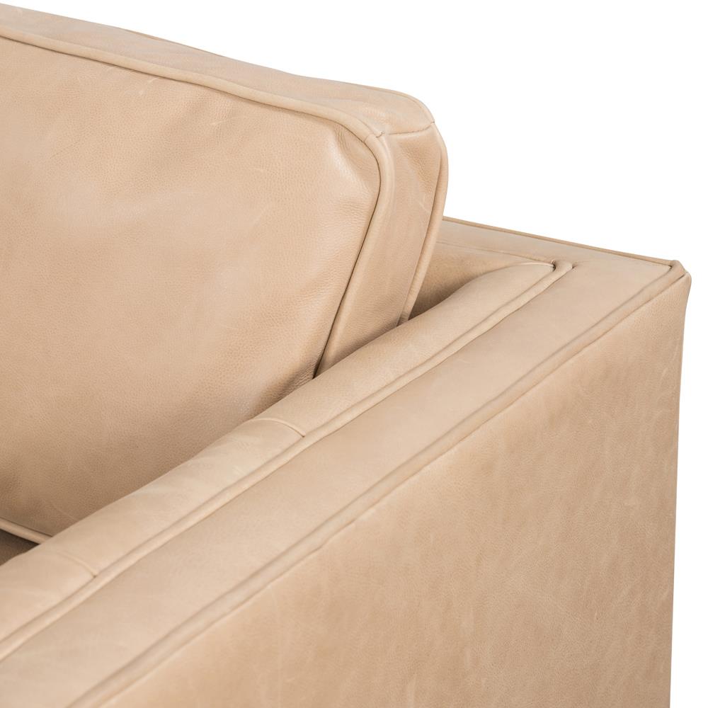 Celeste Rustic Lodge Beige Upholstered Leather Brown Wood Tufted Seat Sofa - 90"W|