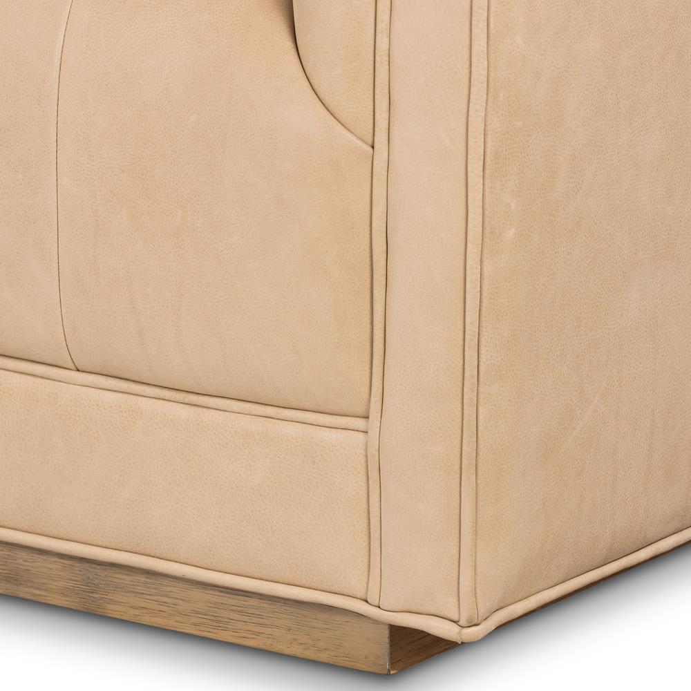 Celeste Rustic Lodge Beige Upholstered Leather Brown Wood Tufted Seat Sofa - 90"W|