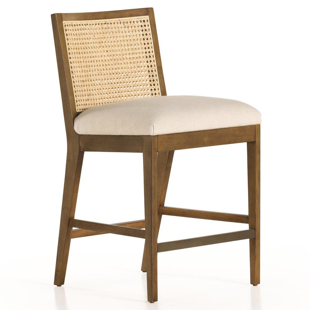 Annette Coastal Beige Performance Natural Woven Cane Wood Frame Counter Stool|