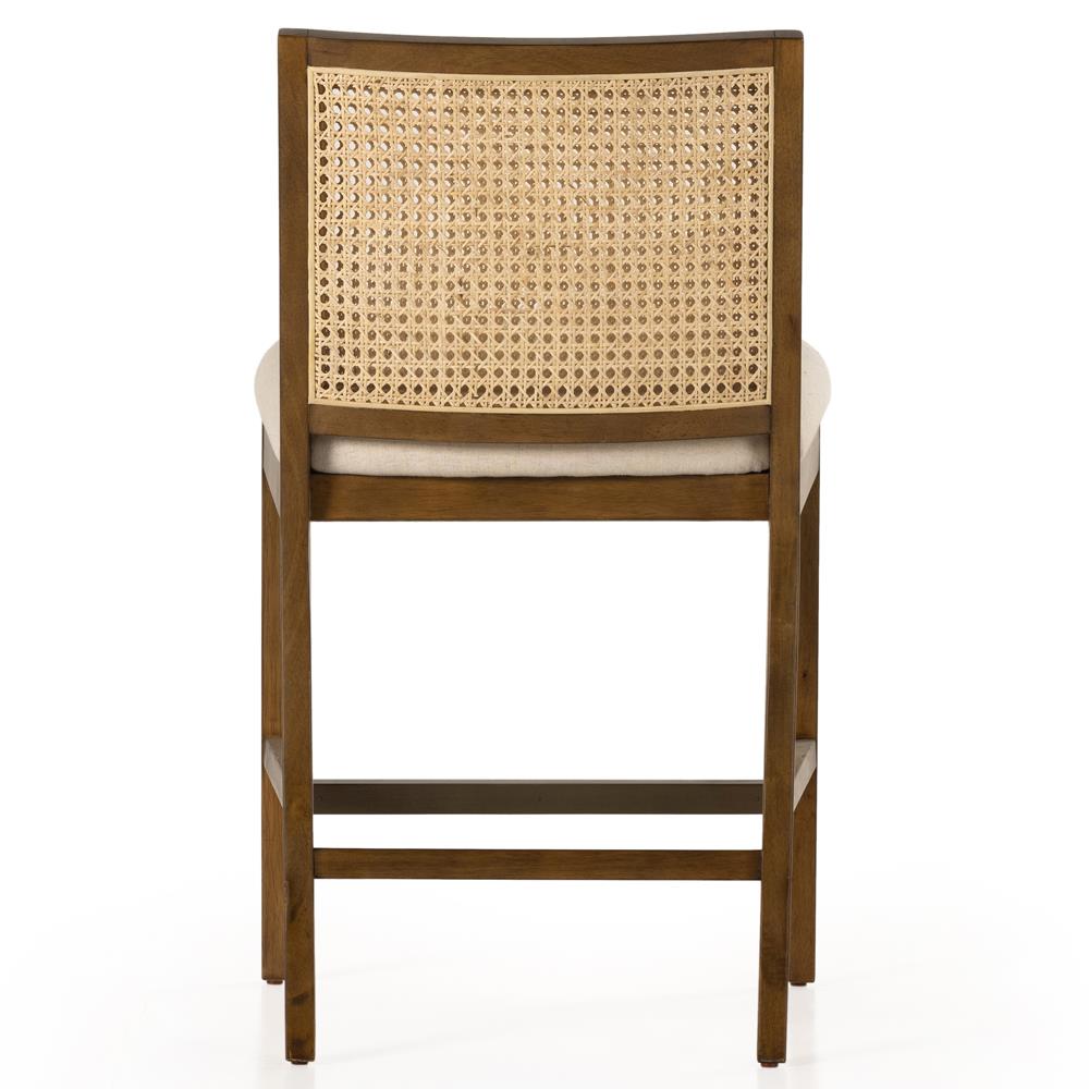 Annette Coastal Beige Performance Natural Woven Cane Wood Frame Counter Stool|