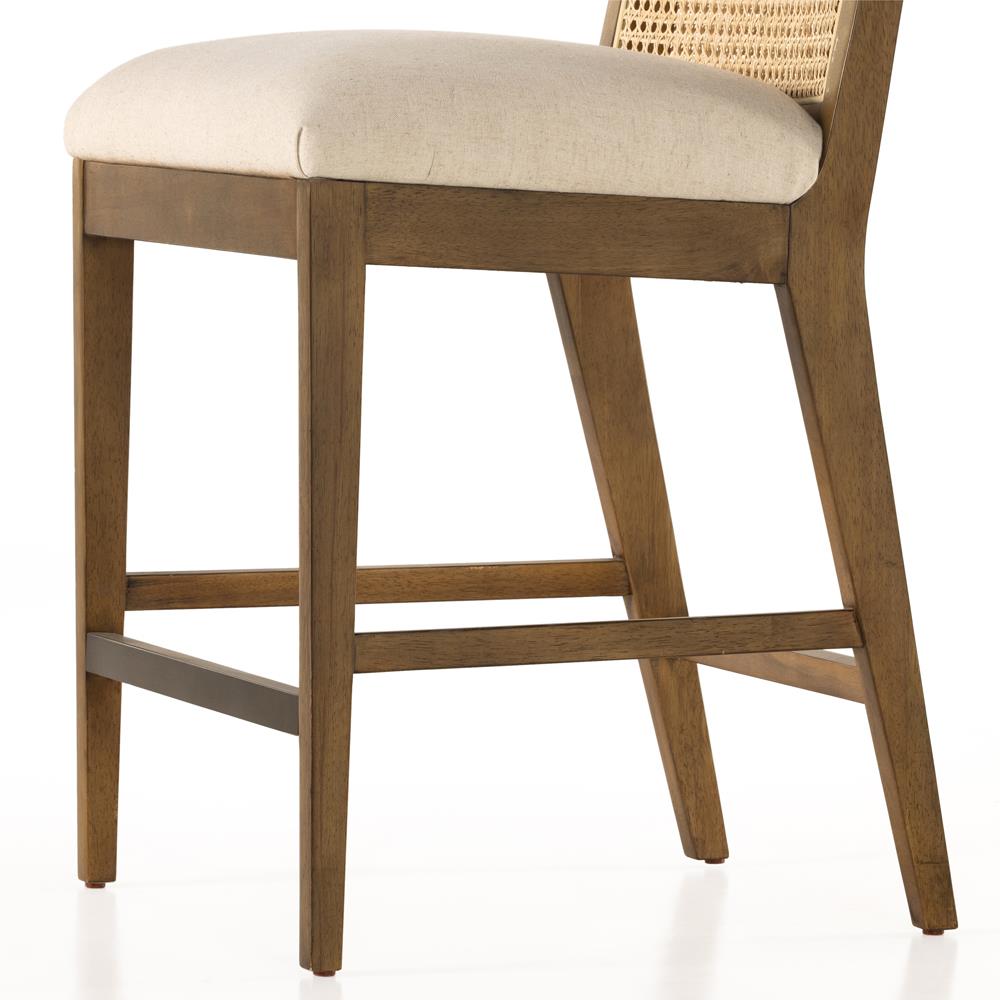 Annette Coastal Beige Performance Natural Woven Cane Wood Frame Counter Stool|