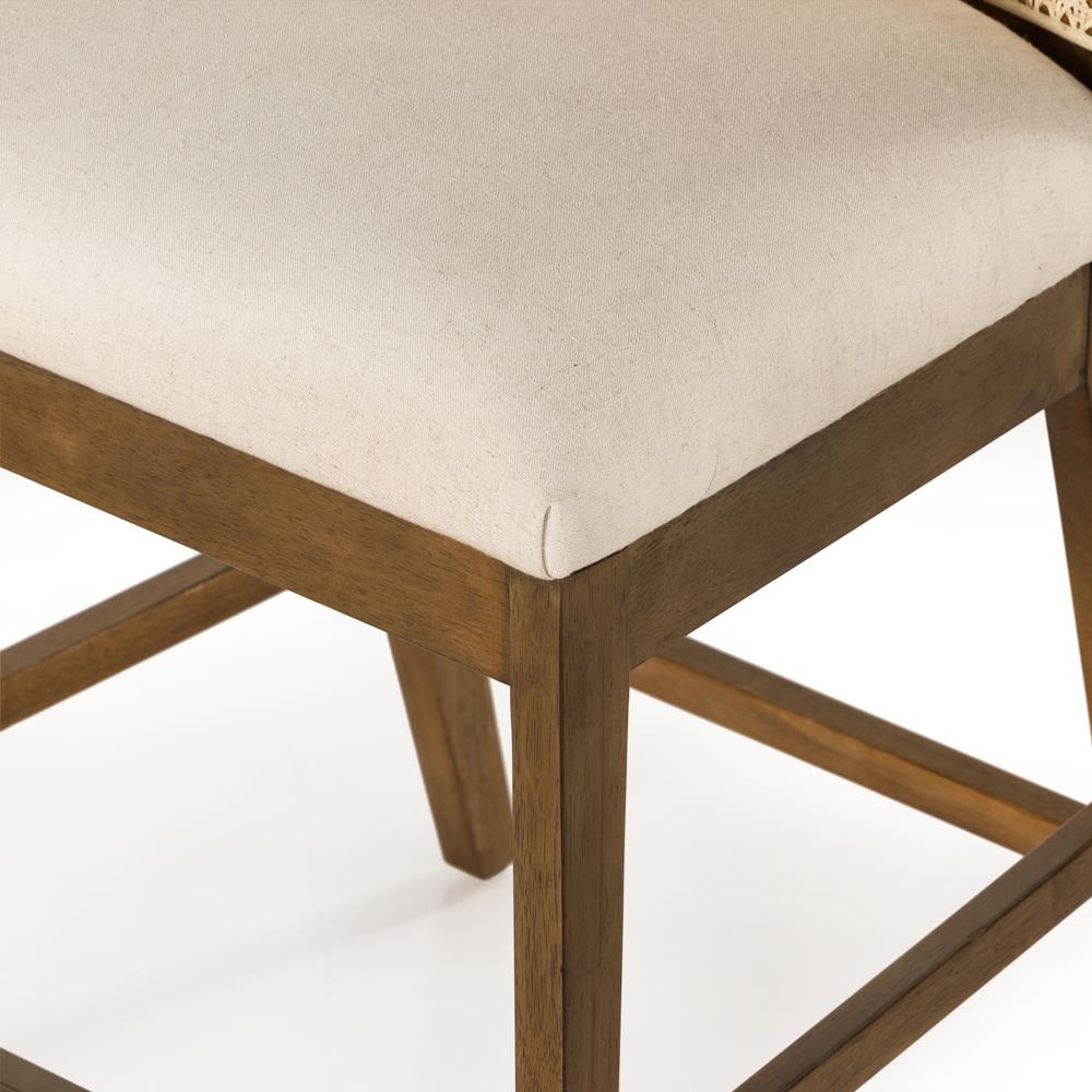 Annette Coastal Beige Performance Natural Woven Cane Wood Frame Counter Stool|