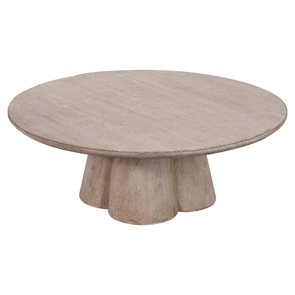 Wilmar Coastal Beach Light Brown Reclaimed Pine Round Coffee Table|