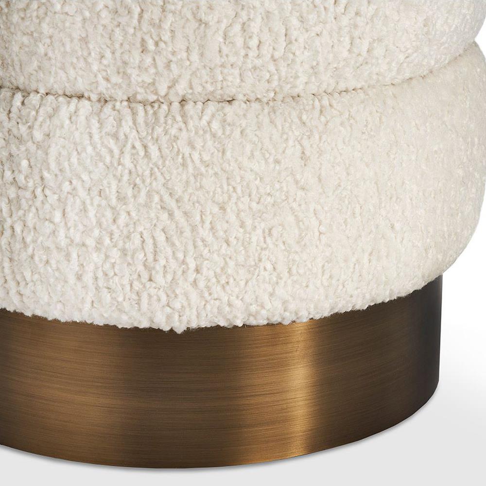 Charlize Off-White Upholstered Faux Shearling Boucle Bronze Ottoman|