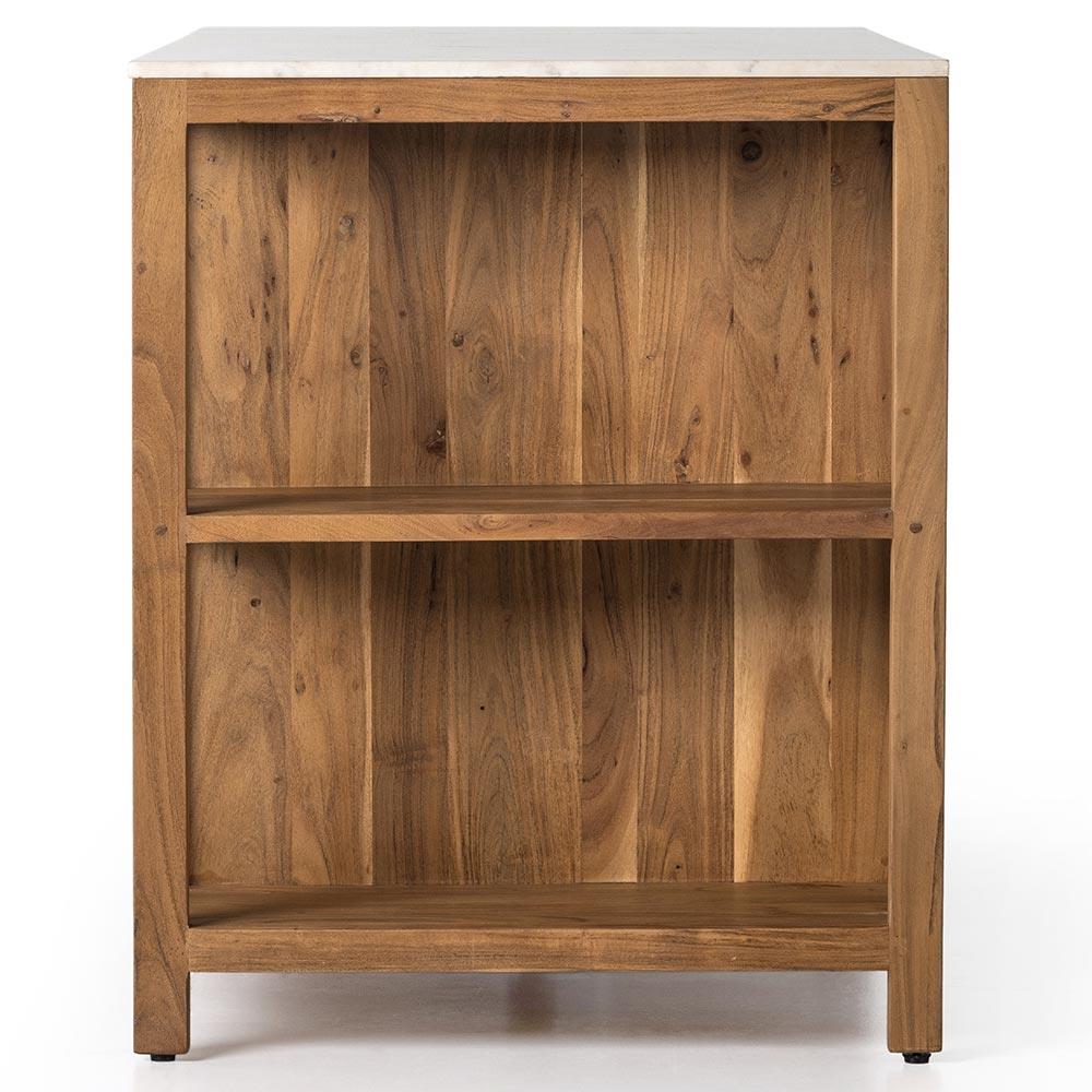 Sohail Coastal Beach White Marble Brown Acacia Wood Kitchen Island - 62"|