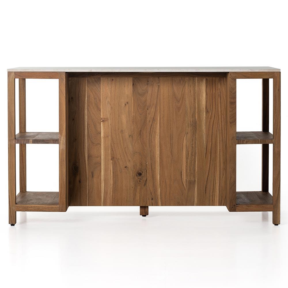 Sohail Coastal Beach White Marble Brown Acacia Wood Kitchen Island - 62"|