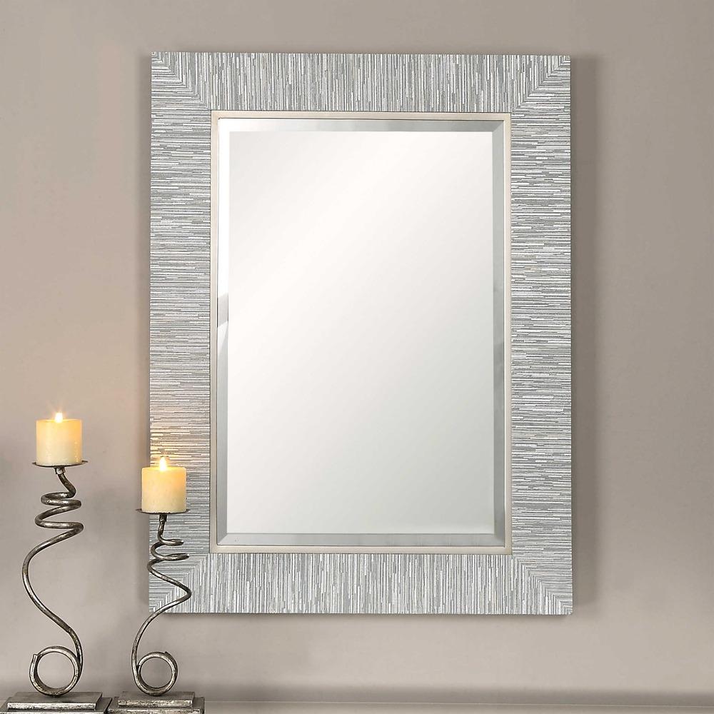 Landen Modern Classic Silver Stripe Beveled Wall Mirror|