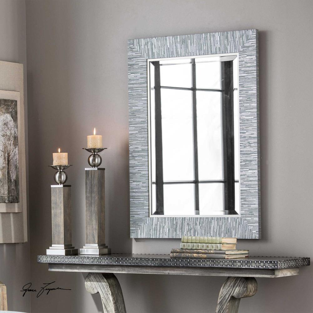 Landen Modern Classic Silver Stripe Beveled Wall Mirror|