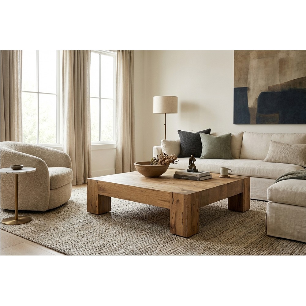 Oliver Rustic Lodge Brown Oak Wood Square Coffee Table 51