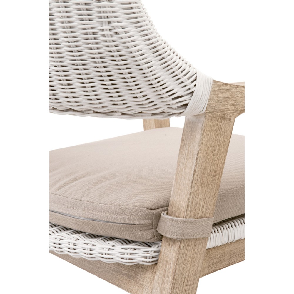 Lucile Coastal Beach Beige Cushion White Woven Rattan Grey Mahogany Dining Arm Chair|