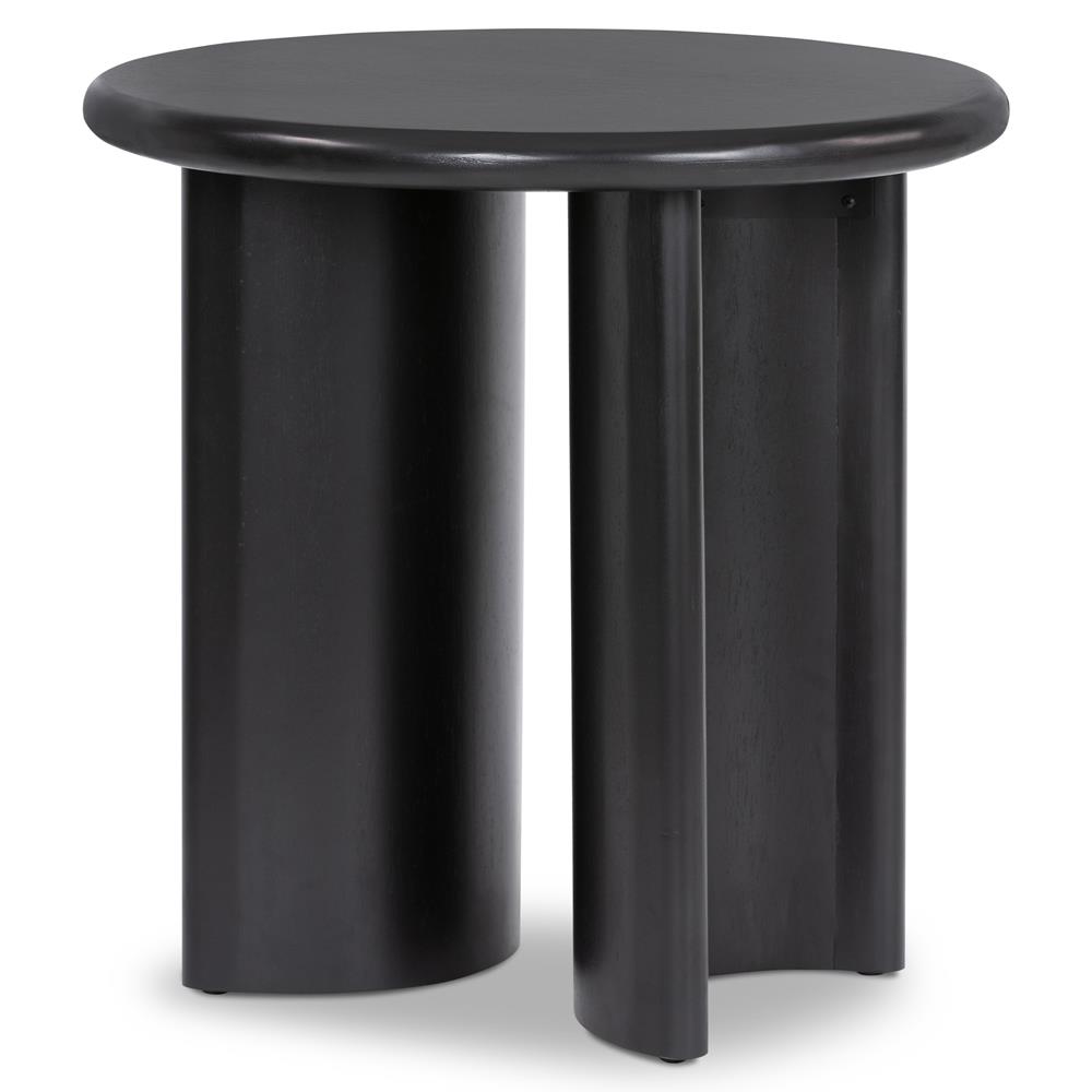 Paris Rustic Lodge Black Acacia Wood Crescent Base Round Side End Table|