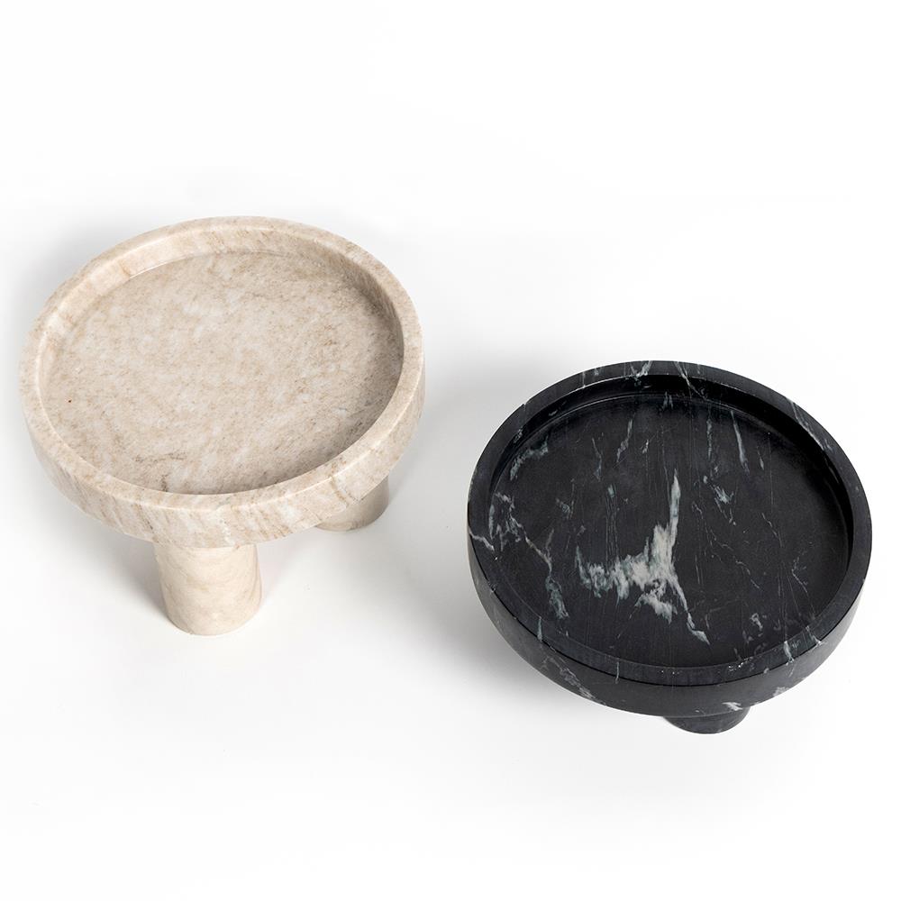 Keith Rustic Lodge Black and White Solid Marble Decorative Bowls - Set of 2|