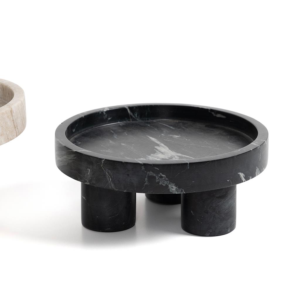 Keith Rustic Lodge Black and White Solid Marble Decorative Bowls - Set of 2|