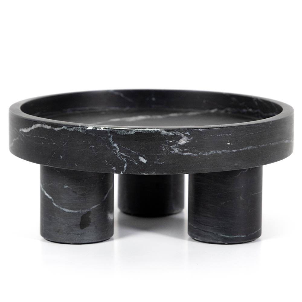 Keith Rustic Lodge Black and White Solid Marble Decorative Bowls - Set of 2|