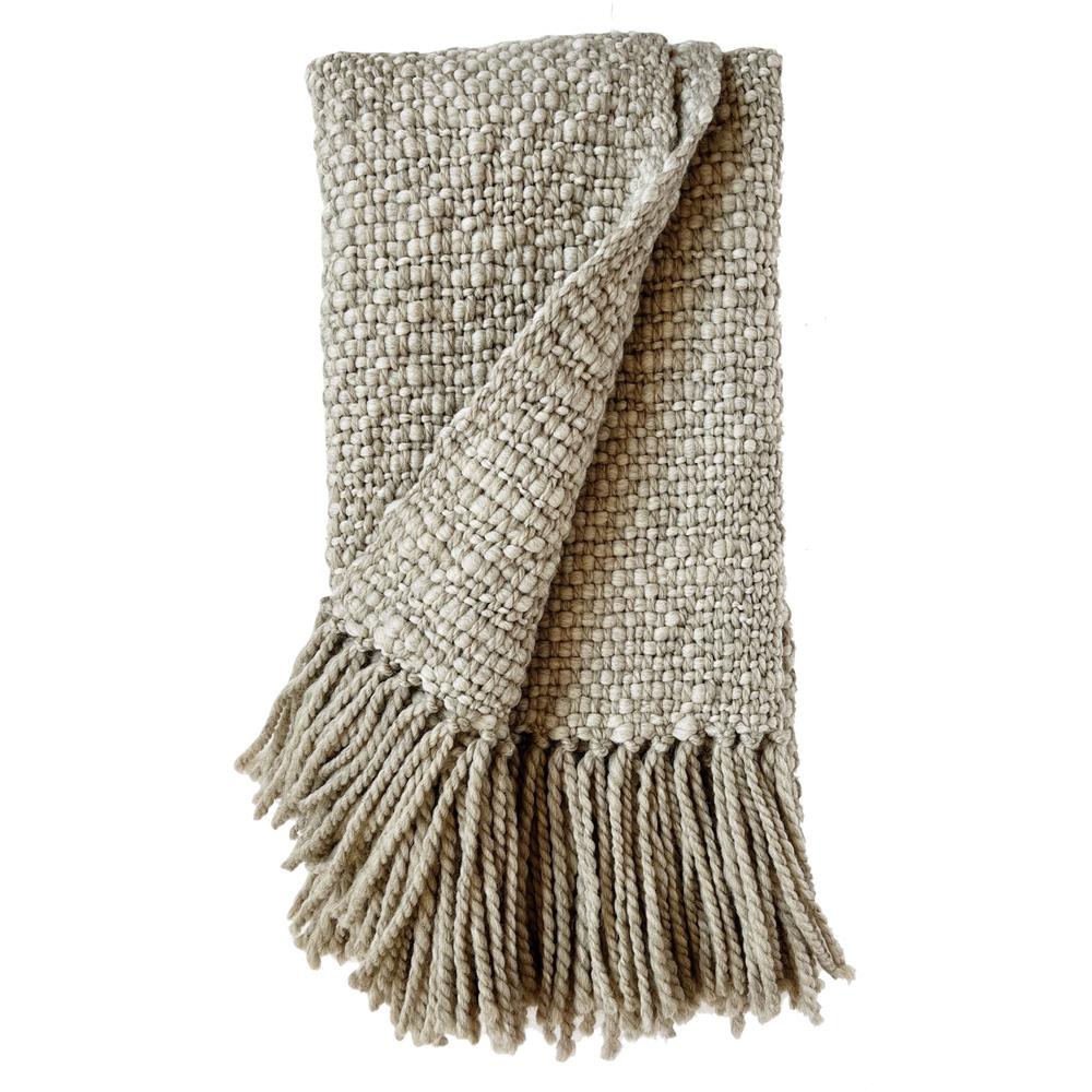Sage Coastal Beach Pebble Wool Handwoven Throw Blanket|