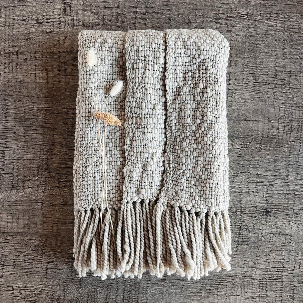 Sage Coastal Beach Pebble Wool Handwoven Throw Blanket|
