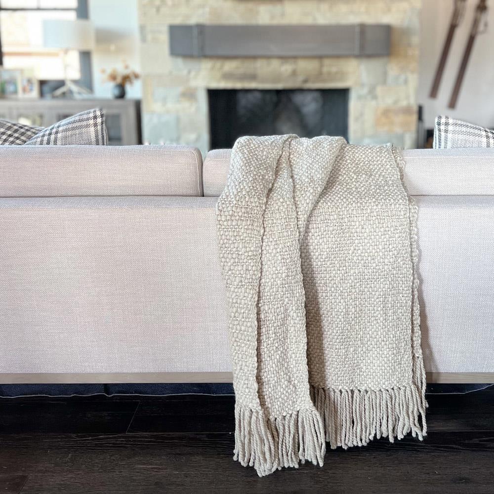 Sage Coastal Beach Pebble Wool Handwoven Throw Blanket|