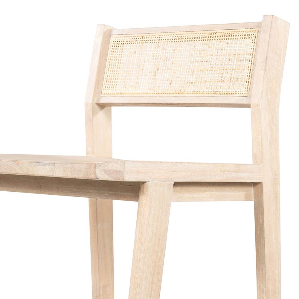 Marina Coastal Beach Whitewash Solid Mango Wood Natural Woven Cane Counter Stool|