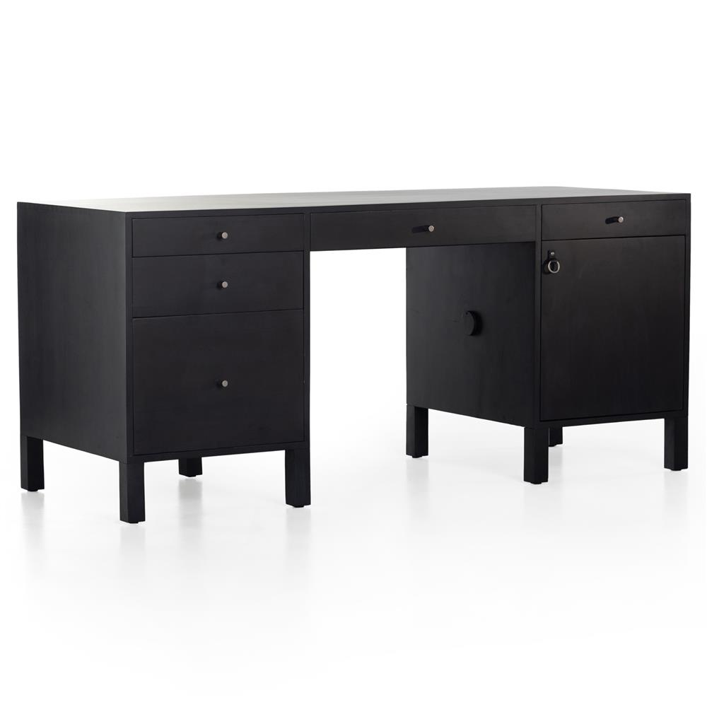 Isaac Rustic Lodge Black Wood 5 Drawer 1 Door Executive Desk|