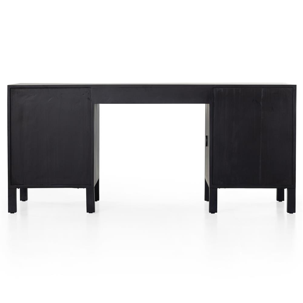 Isaac Rustic Lodge Black Wood 5 Drawer 1 Door Executive Desk|