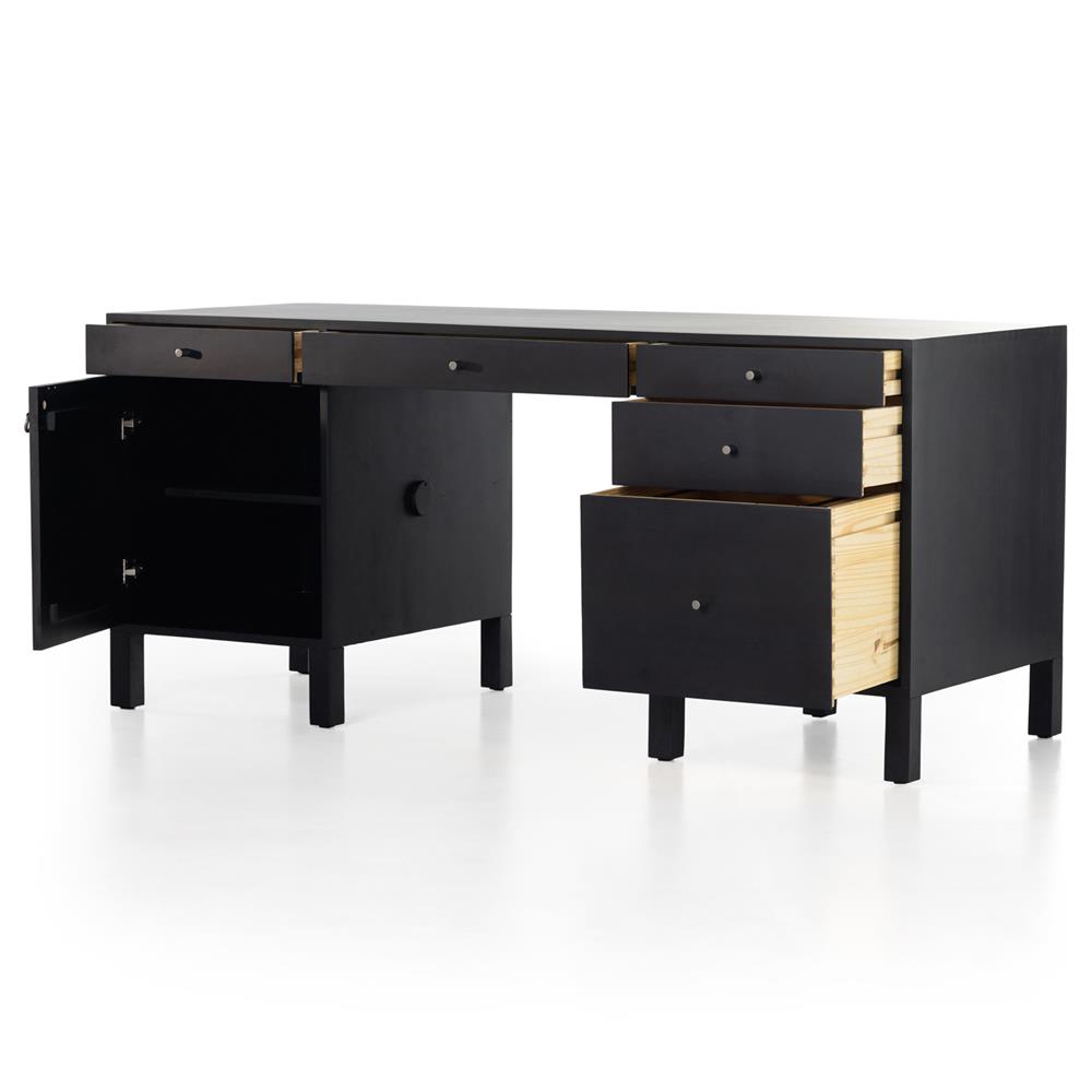 Isaac Rustic Lodge Black Wood 5 Drawer 1 Door Executive Desk|