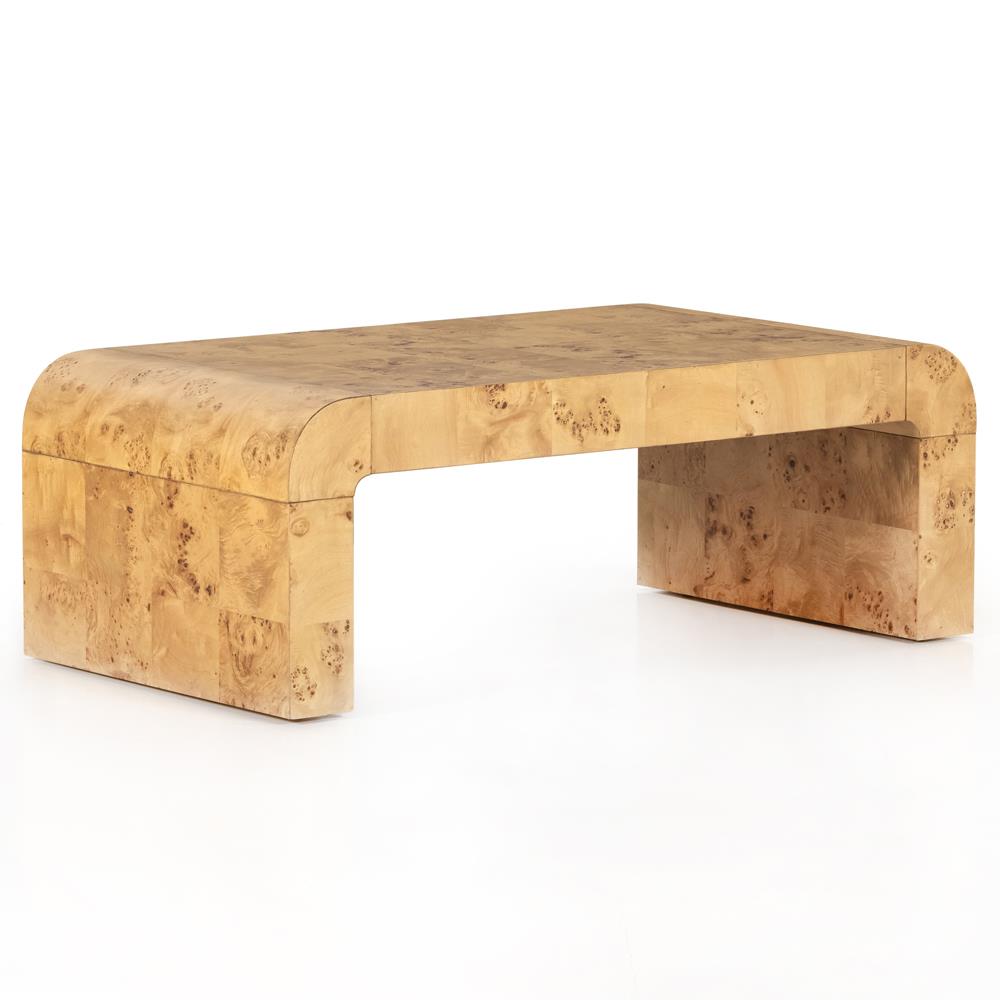 Cynthia Rustic Lodge Natural Burl Wood Curved Rectangular Coffee Table|