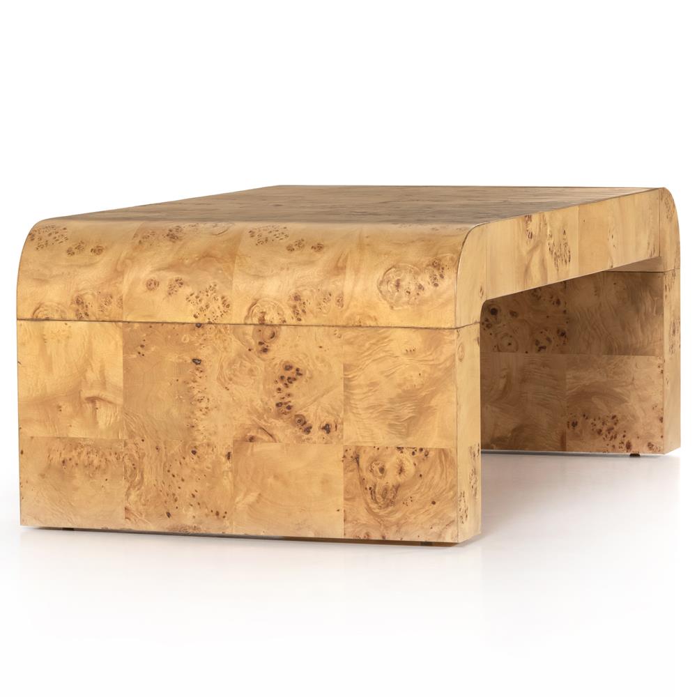 Cynthia Rustic Lodge Natural Burl Wood Curved Rectangular Coffee Table|