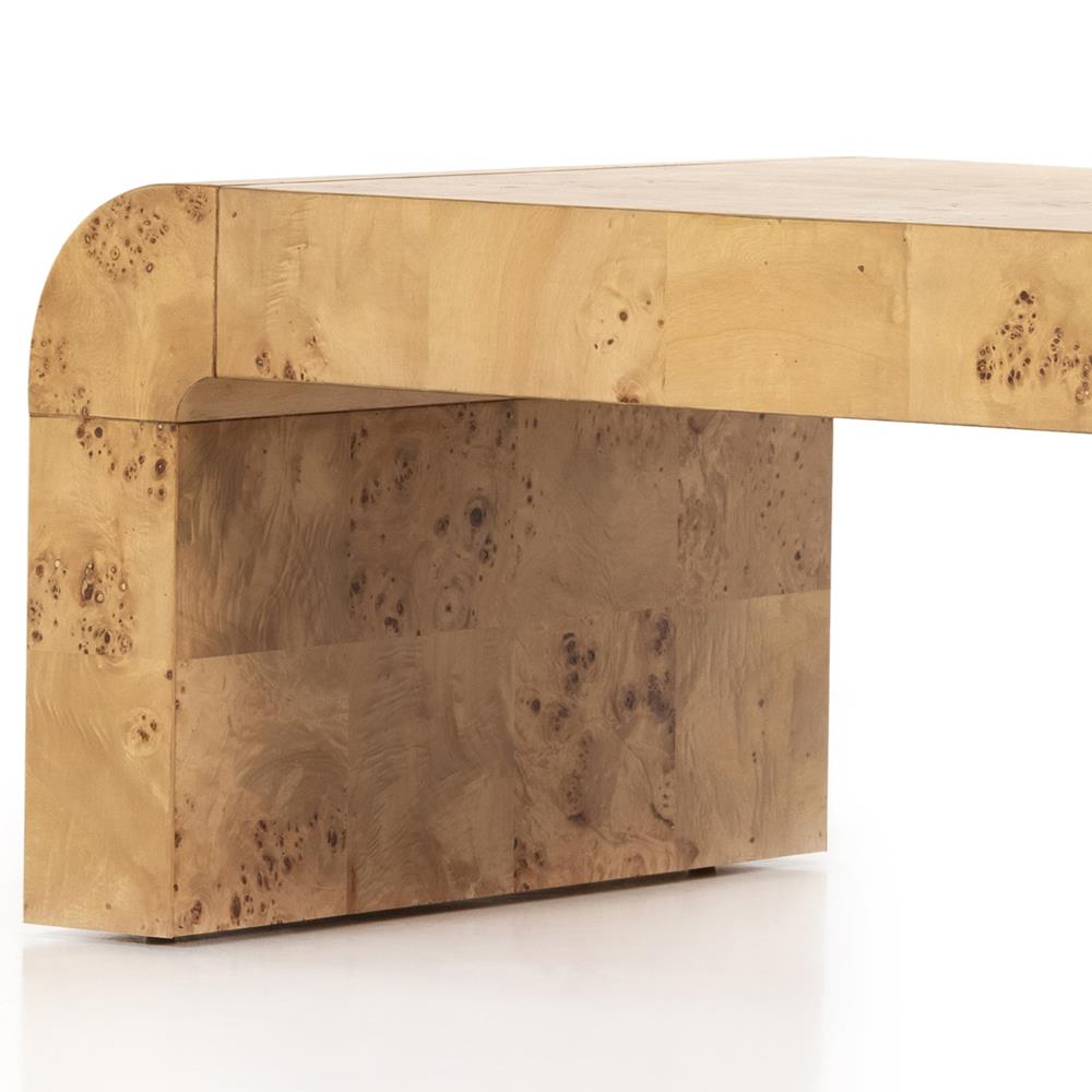 Cynthia Rustic Lodge Natural Burl Wood Curved Rectangular Coffee Table|