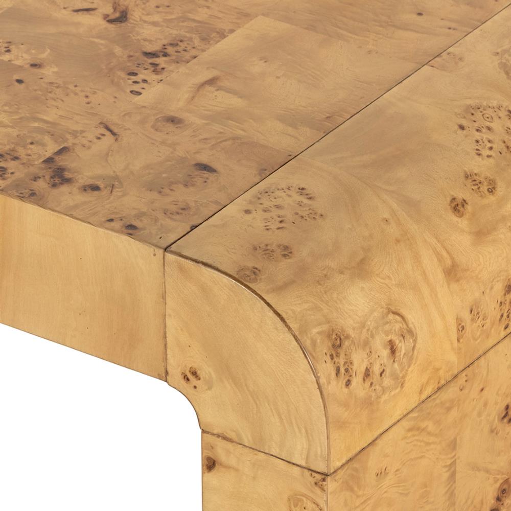 Cynthia Rustic Lodge Natural Burl Wood Curved Rectangular Coffee Table|