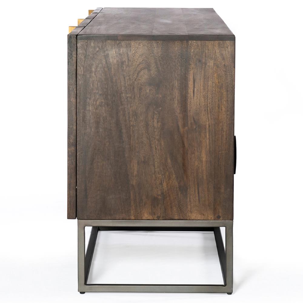 Madison Mid Century Brown Mango Wood Black Iron 3 Door Media Cabinet - 79"W|