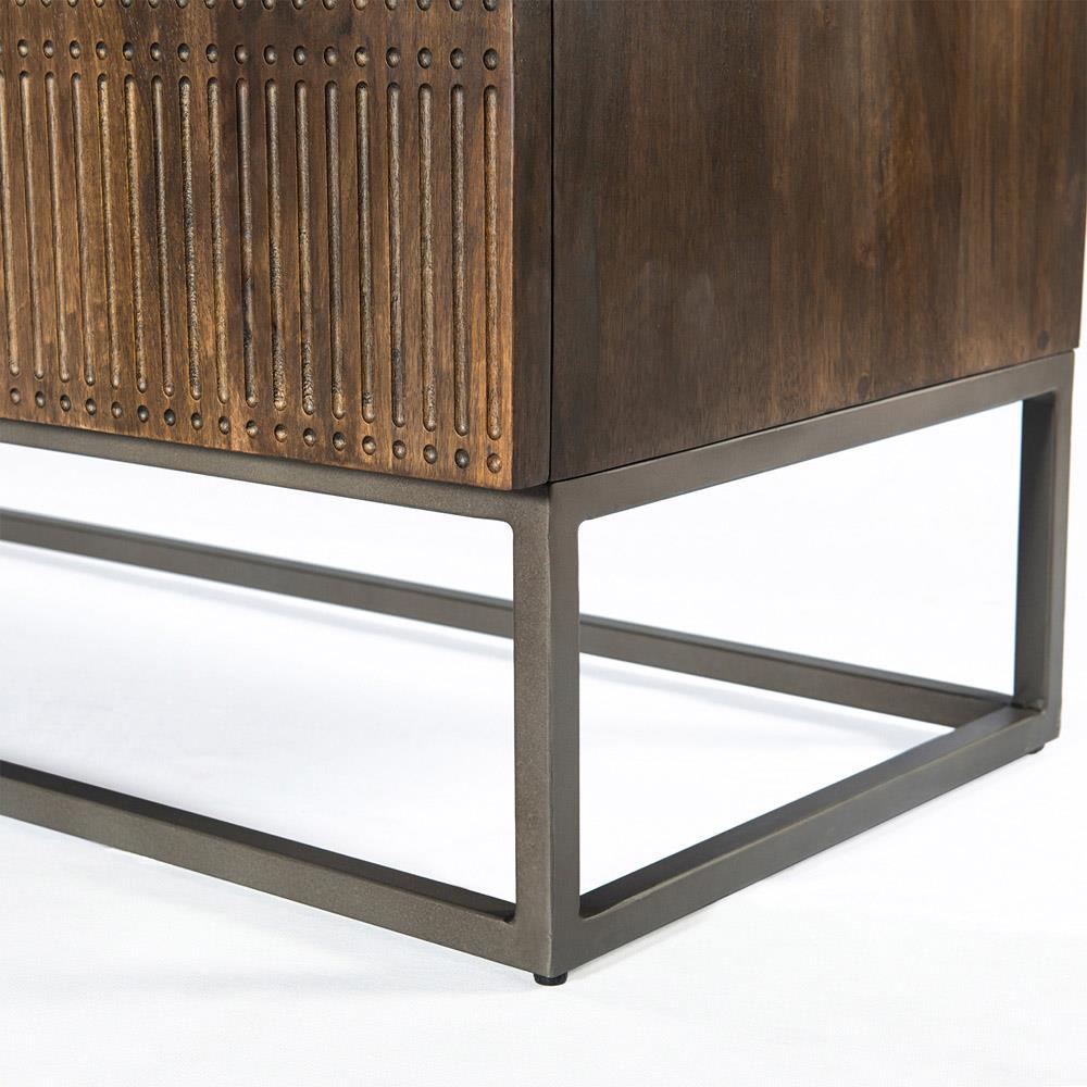 Madison Mid Century Brown Mango Wood Black Iron 3 Door Media Cabinet - 79"W|