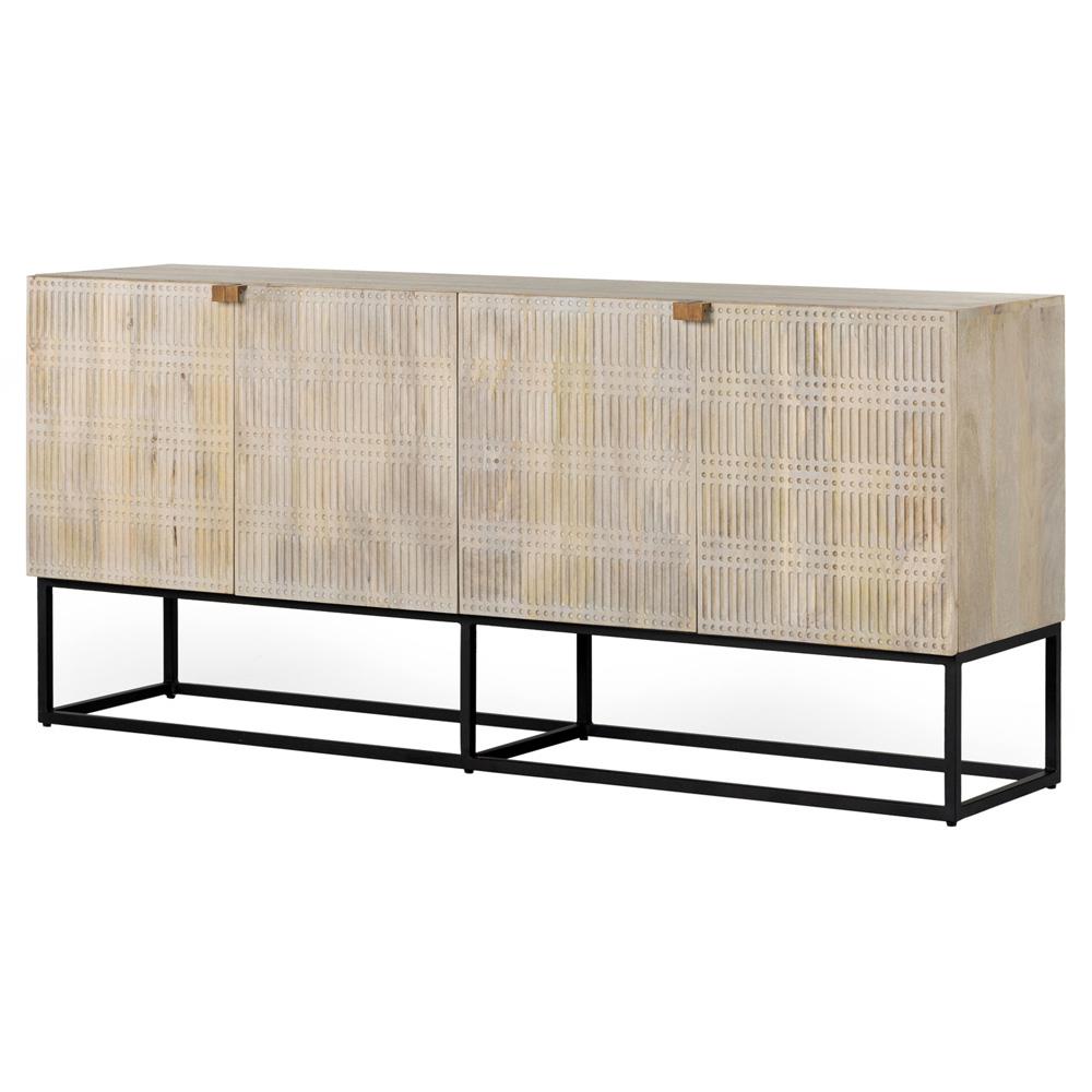 Madison Mid Century Washed Grey Mango Wood Black Iron 4 Door Sideboard|