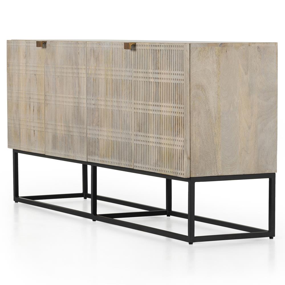 Madison Mid Century Washed Grey Mango Wood Black Iron 4 Door Sideboard|