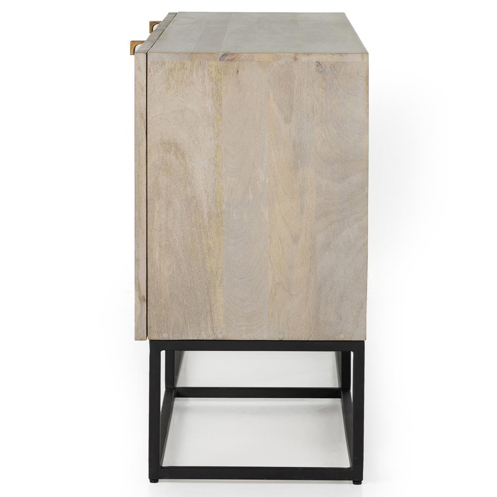 Madison Mid Century Washed Grey Mango Wood Black Iron 4 Door Sideboard|