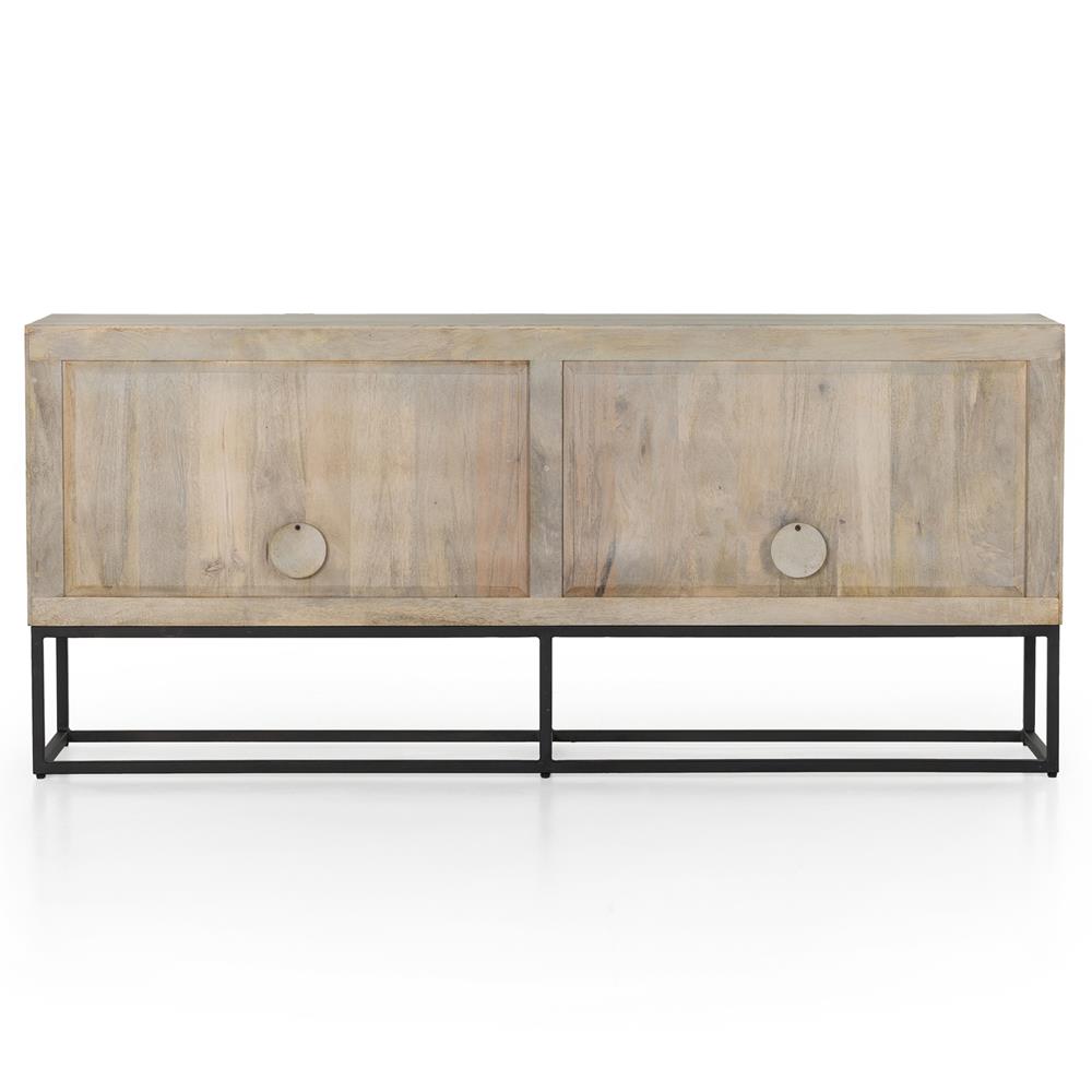 Madison Mid Century Washed Grey Mango Wood Black Iron 4 Door Sideboard|