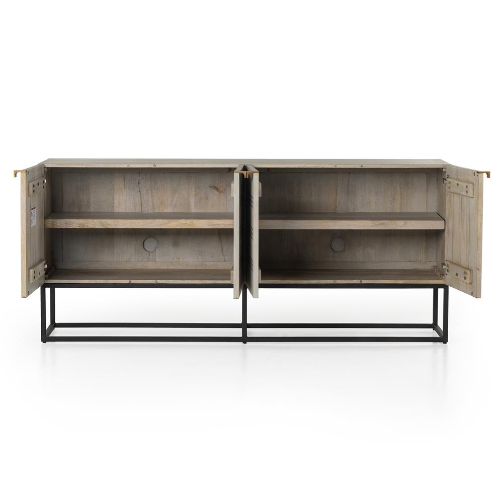 Madison Mid Century Washed Grey Mango Wood Black Iron 4 Door Sideboard|