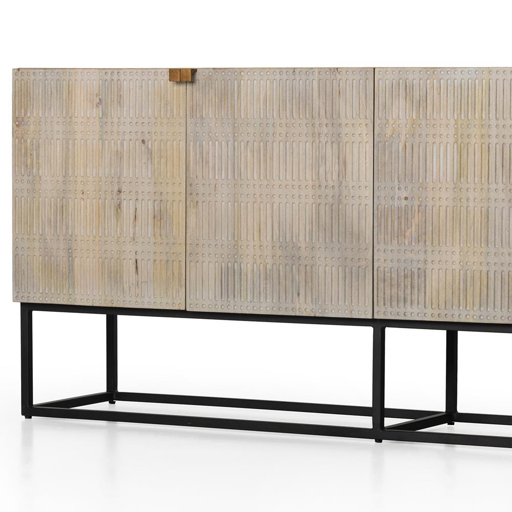 Madison Mid Century Washed Grey Mango Wood Black Iron 4 Door Sideboard|