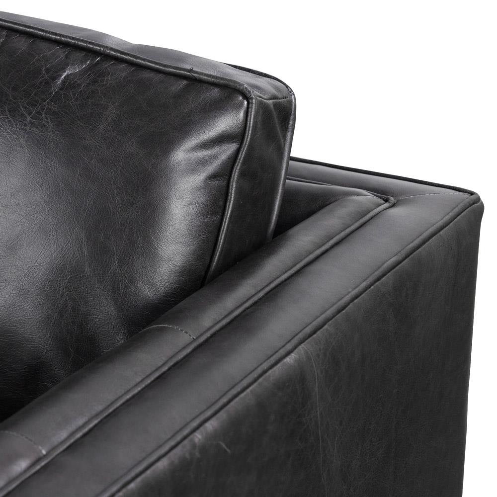 Celeste Rustic Lodge Black Upholstered Leather Brown Wood Tufted Seat Sofa - 90"W|