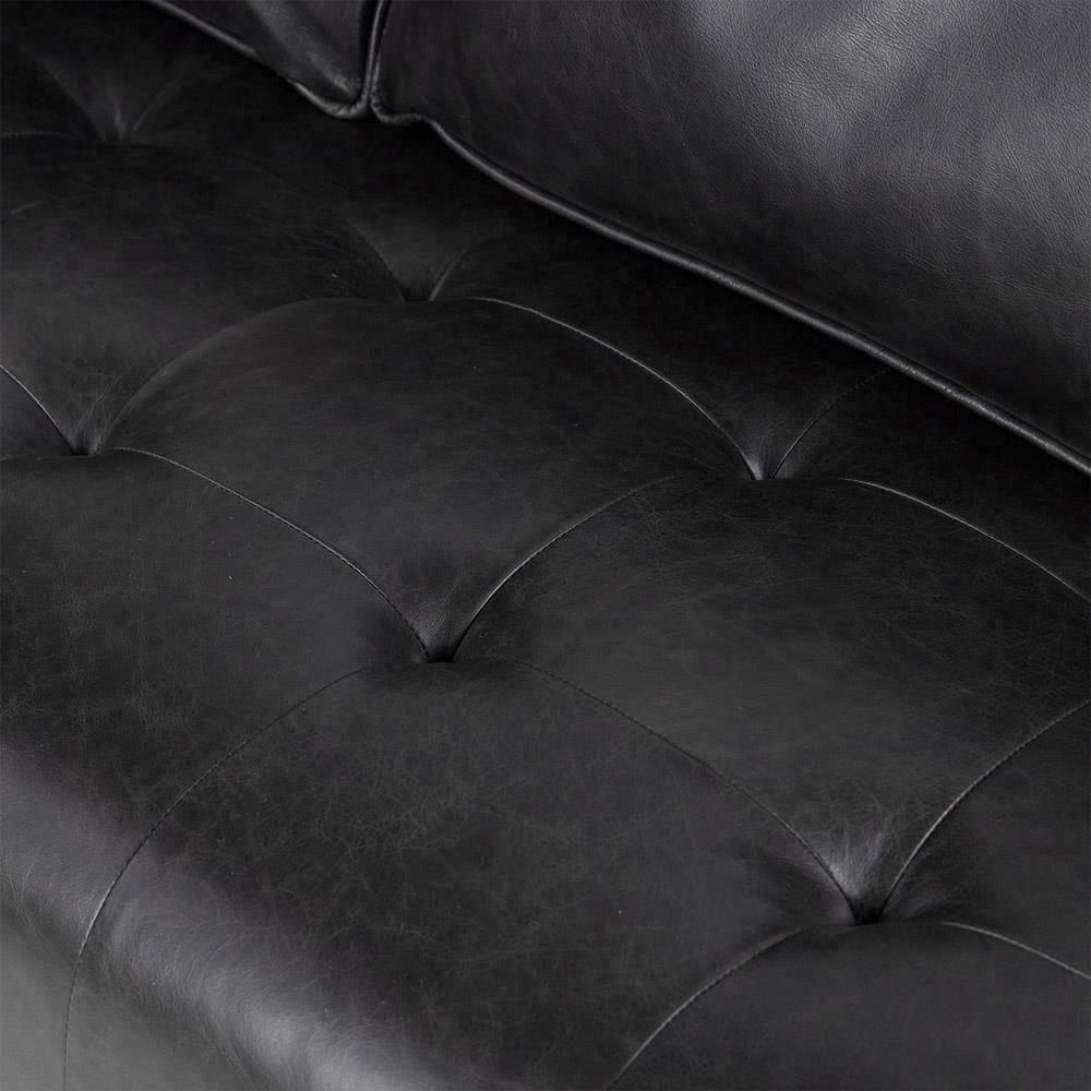 Celeste Rustic Lodge Black Upholstered Leather Brown Wood Tufted Seat Sofa - 90"W|
