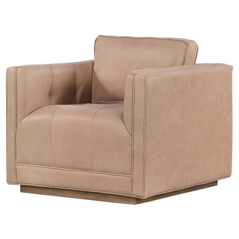 Celeste Rustic Lodge Beige Upholstered Brown Wood Tufted Seat Swivel Arm Chair|