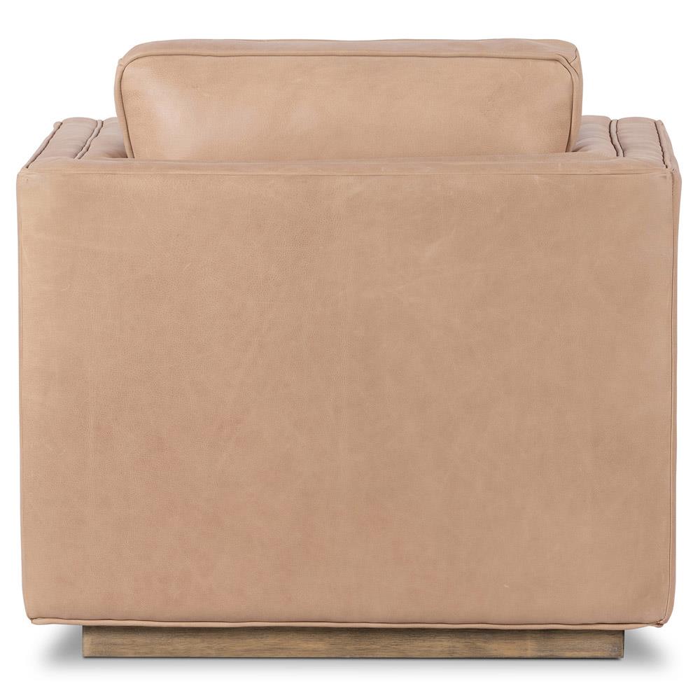 Celeste Rustic Lodge Beige Upholstered Brown Wood Tufted Seat Swivel Arm Chair|