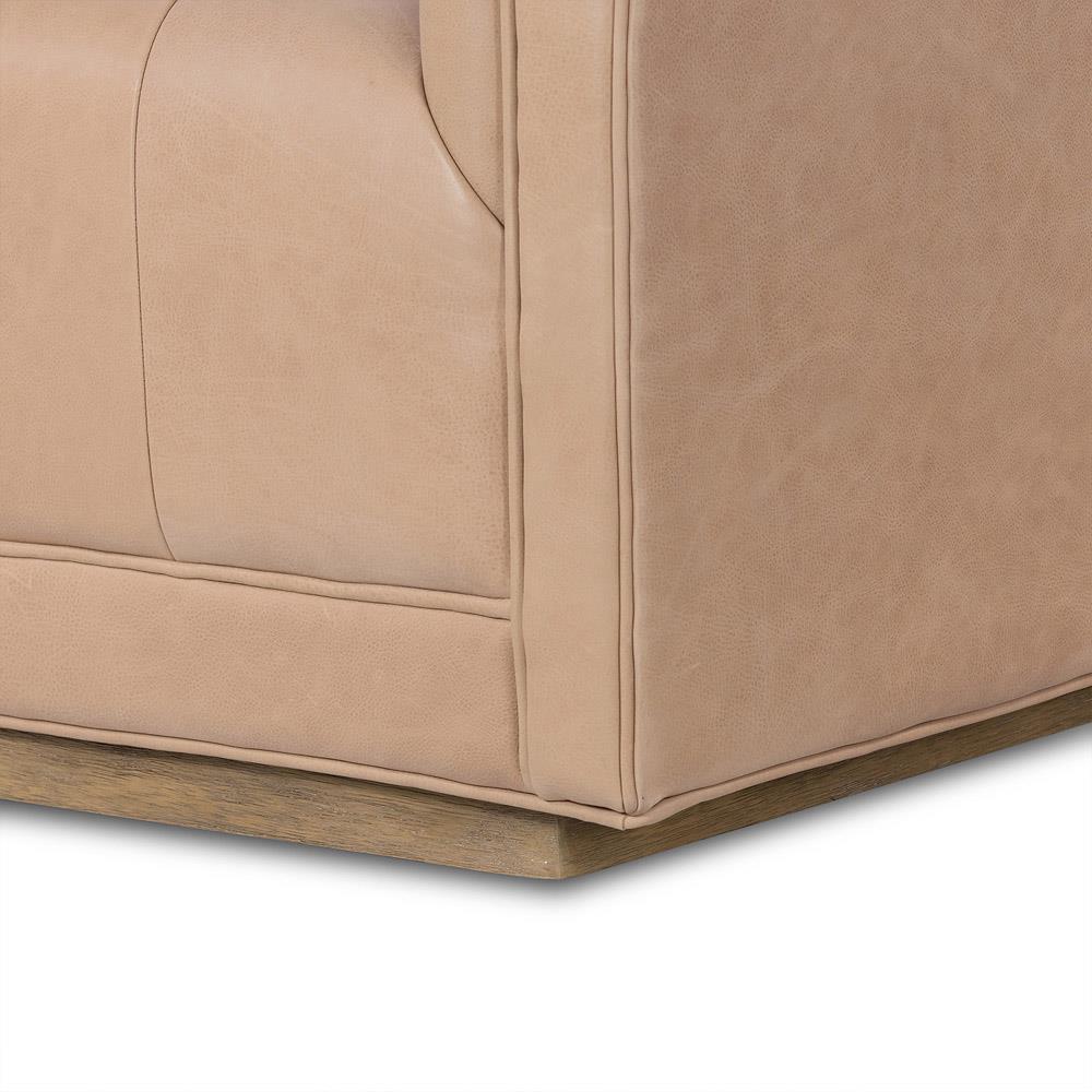 Celeste Rustic Lodge Beige Upholstered Brown Wood Tufted Seat Swivel Arm Chair|