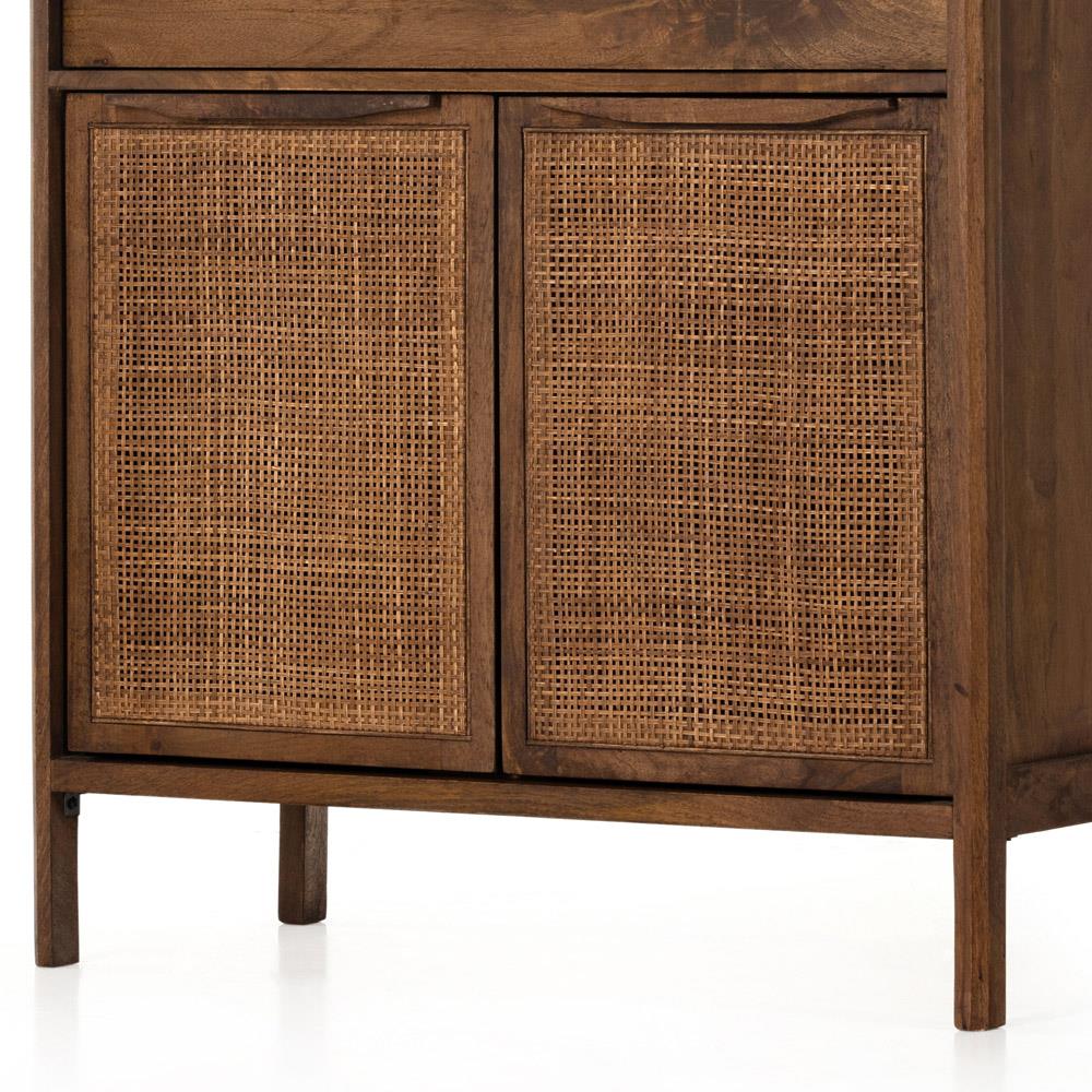Rhian Coastal Beach Brown Woven Cane Mango Wood 3 Drawer Tall Chest Dresser|