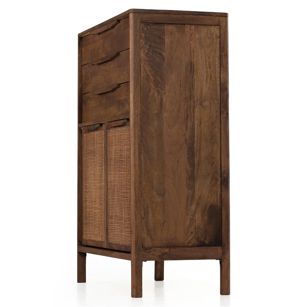Rhian Coastal Beach Brown Woven Cane Mango Wood 3 Drawer Tall Chest Dresser|