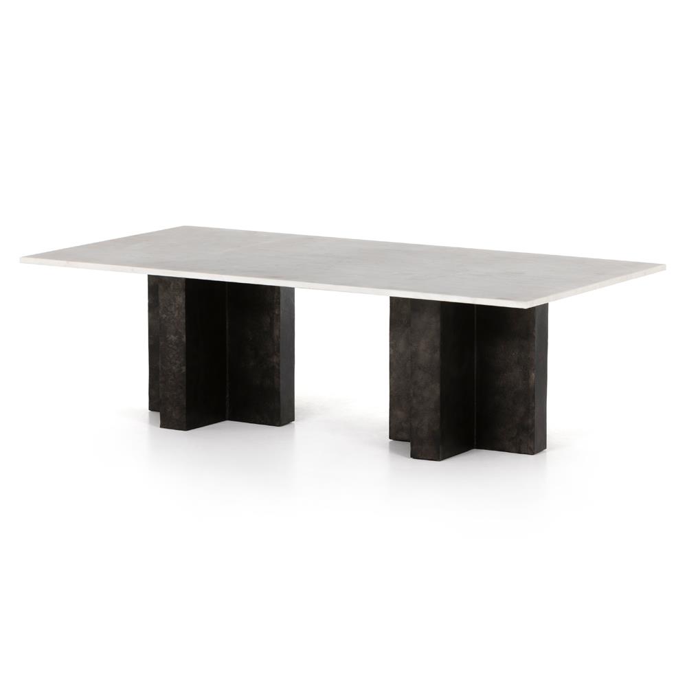 Hanne Mid Century White Marble Black Aluminum Base Rectangular Coffee Table|